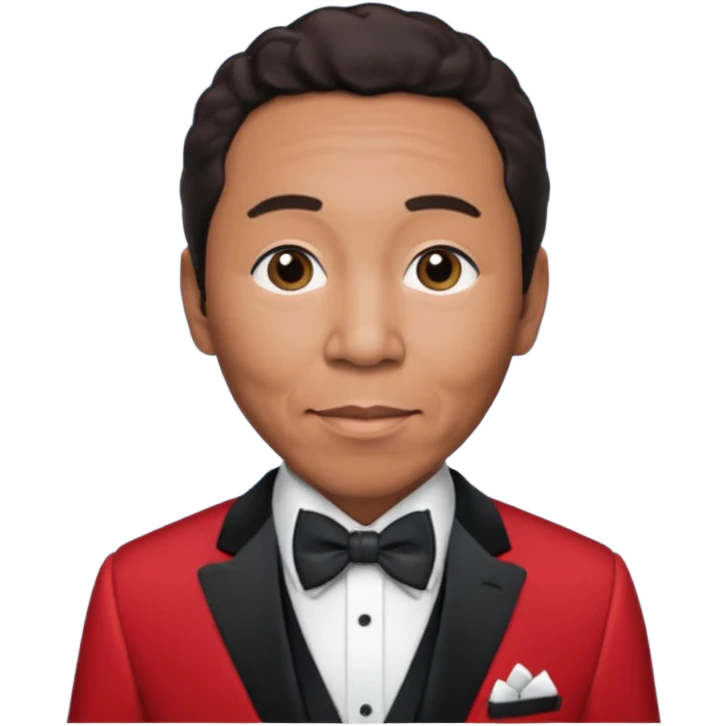 Smokey Robinson with dark brown hair, red suit with bow tie emoji