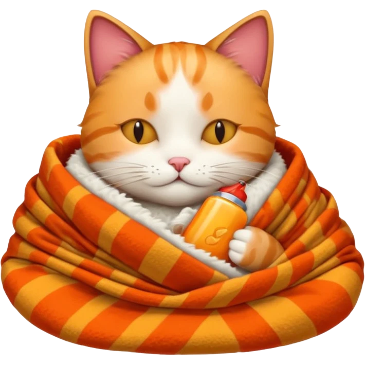 A sleepy cat patient wrapped in a warm blanket, holding a tiny hot pack.
 emoji