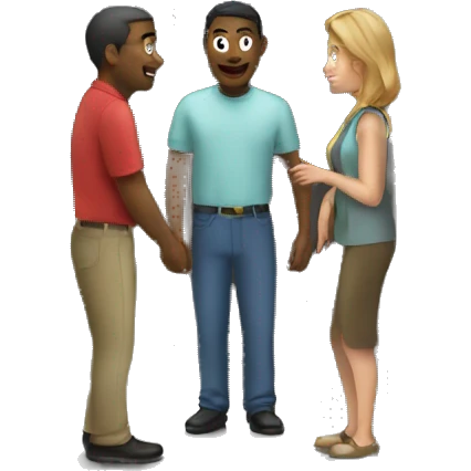 Two people speaking to a person in a doorway emoji