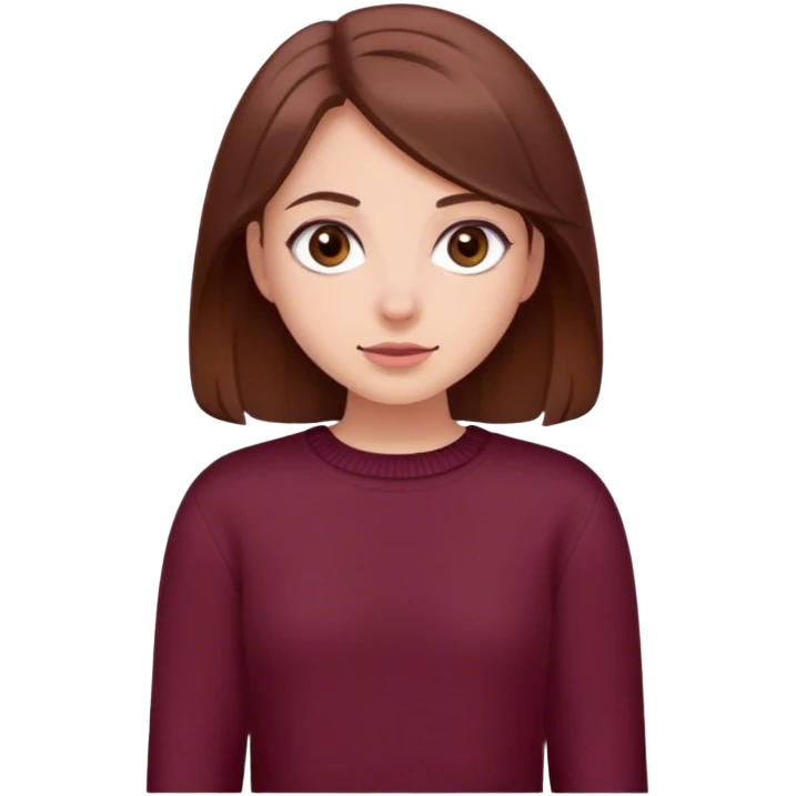 A girl with brown hair smiles, gray eyes, wearing a burgundy sweater emoji