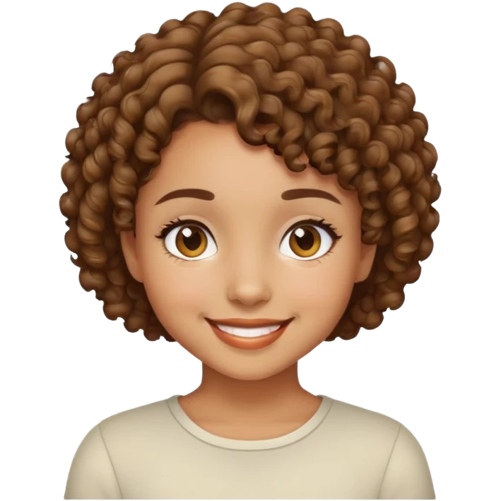 Girl showing happiness, medium skin tone, short curly hair emoji