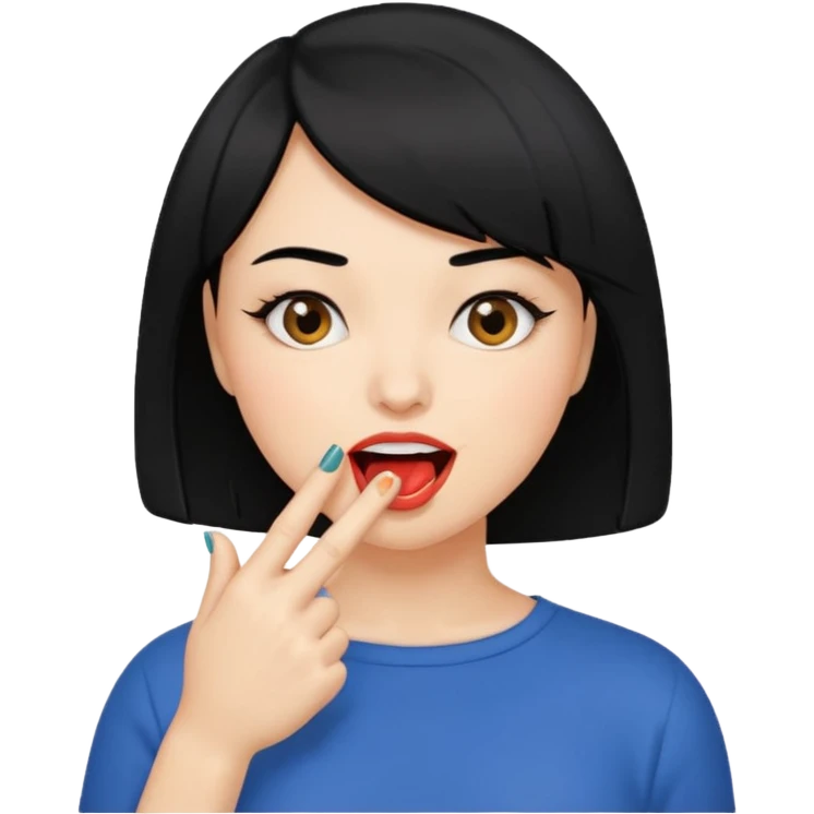 Chicas con pelo negro y corte bob haciendo que se muerde el dedo de manera picara emoji