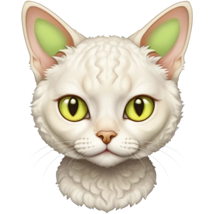 white devon rex cat with yellow-green eyes emoji