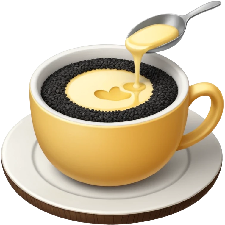 white cup of sugar and black sesame seeds and butter without a face emoji