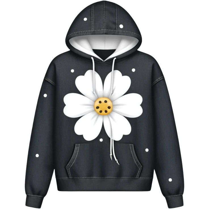 The BLACK Denim Tears Hoodie features a black base with distinctive white open flower spots with empty space in the middle, These hollow ring-like patterns are scattered across. emoji