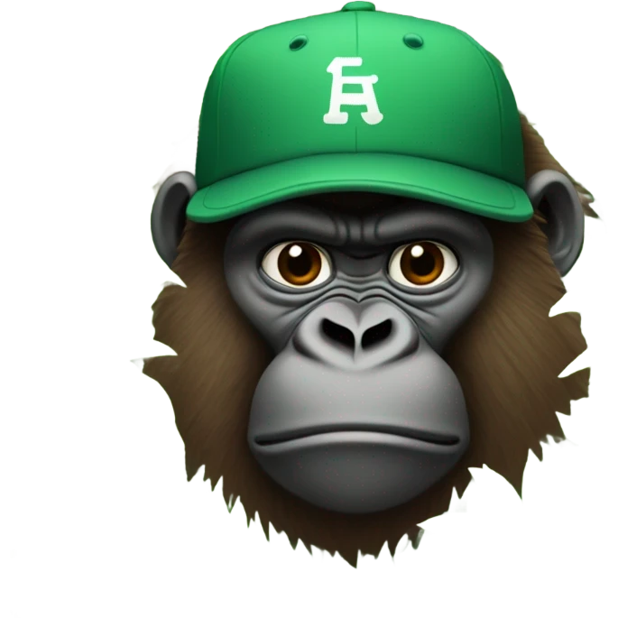 Gorilla in a green baseball hat stuck in brown bushes  emoji