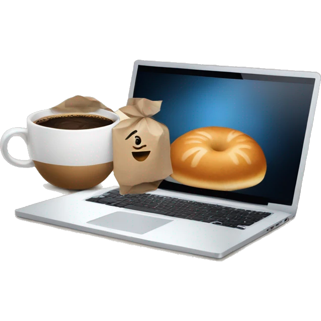 A coffee bun and a laptop emoji