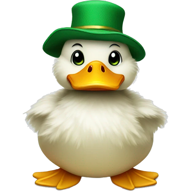 fluffy duck with hands and wear green hat emoji