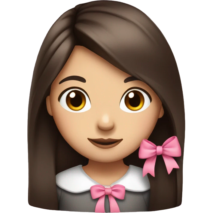 cute girl with dark long straight brown hair with pink bow in hair on te side emoji