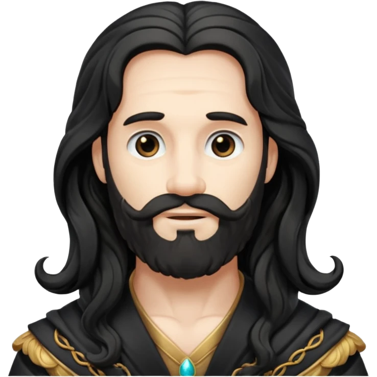 Pluto from The Olympians with long black wavy hair and beard, black stola emoji