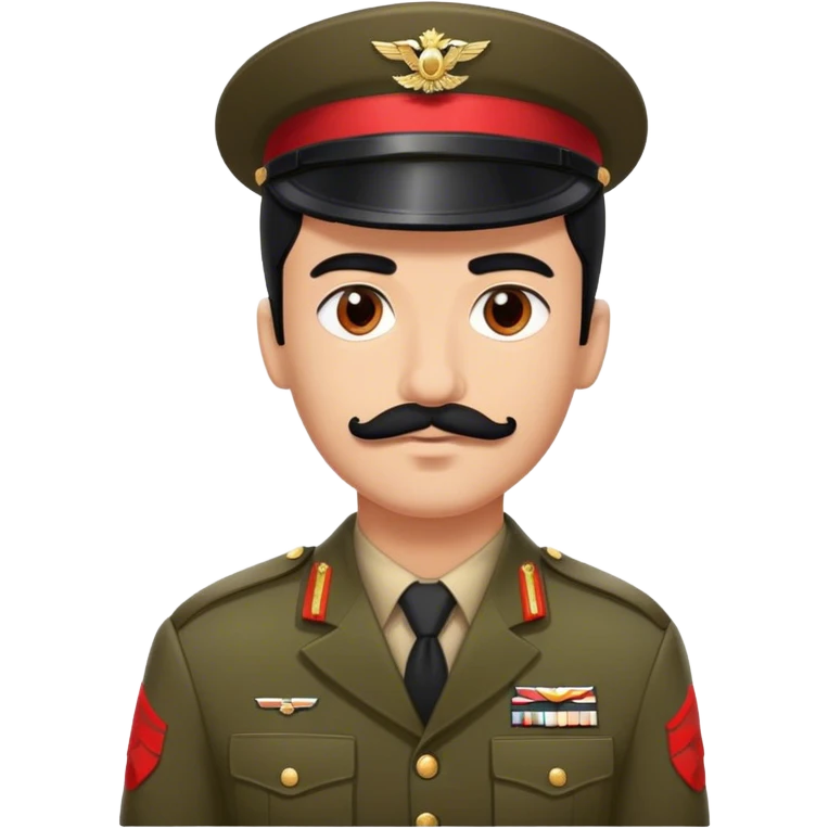 man with small mustache and slick black hair in a soldier uniform with a red band on his arm emoji