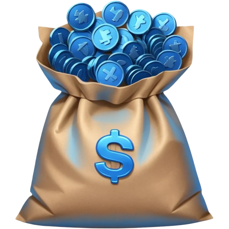 blue coins inside a brown bag  emoji