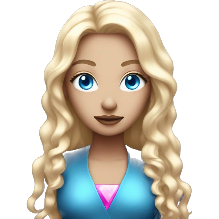 magical diva with thin pink andromedan face long blonde hair and blue eyes glowing third eye emoji