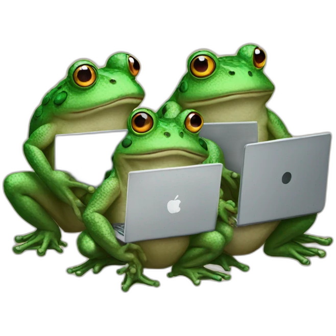three toads drawing with a laptop emoji
