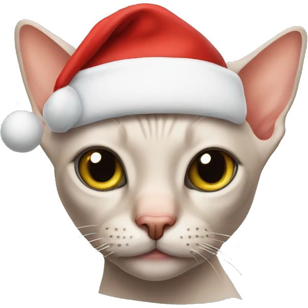 Hairless cat wearing a Santa hat emoji