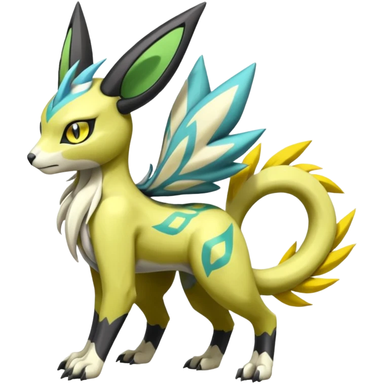  Exotic Tropical Meloetta-Manectric-Zygarde-Zeraora-Renamon-Protogen-Palkia-hybrid-fusion-Fakémon-creature, full body emoji
