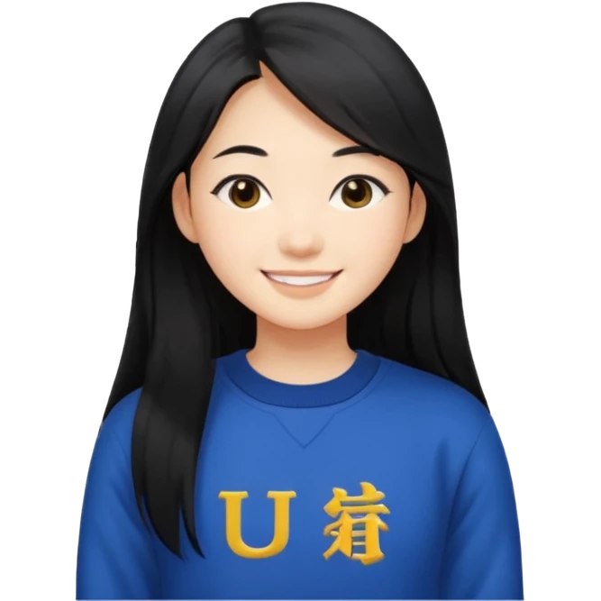 long hair, Asian girl, young adult, university emoji