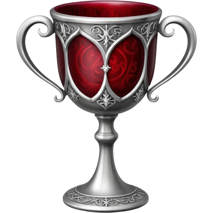 gothic silver chalice grail with detail on the outside and red wine inside emoji