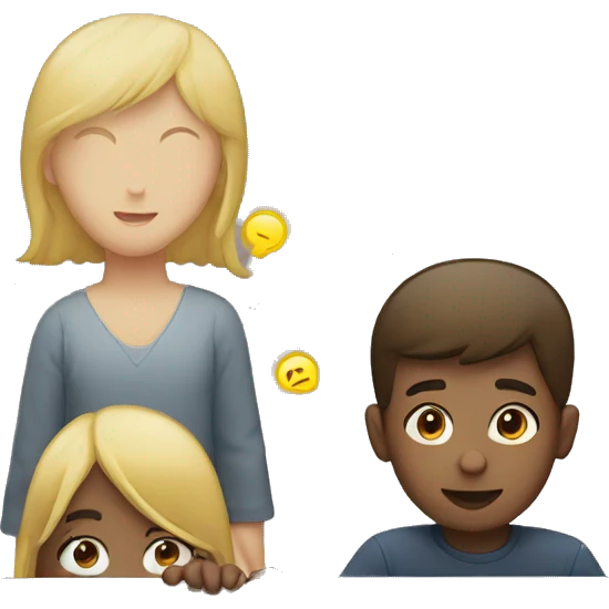 Girl and boy laptop with light above head emoji