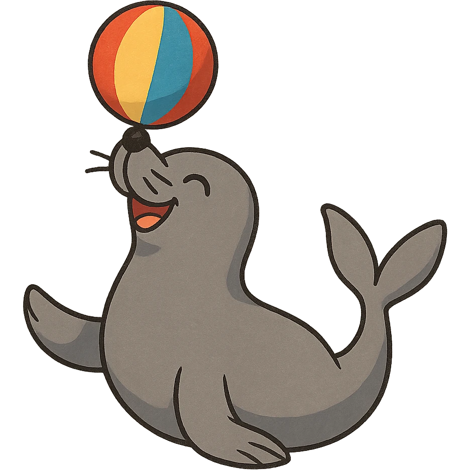 playful seal balancing a ball on its nose emoji