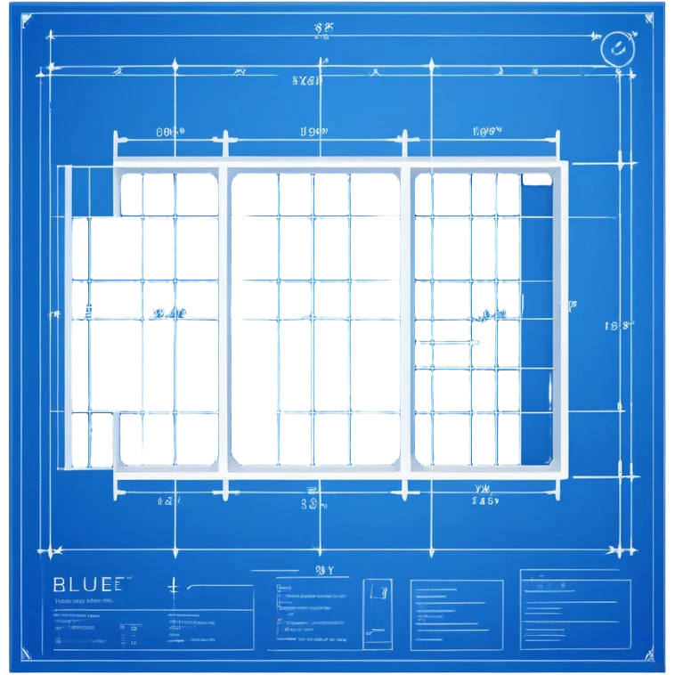 blue blueprint plan with white lines, perspective view showing both side and top emoji