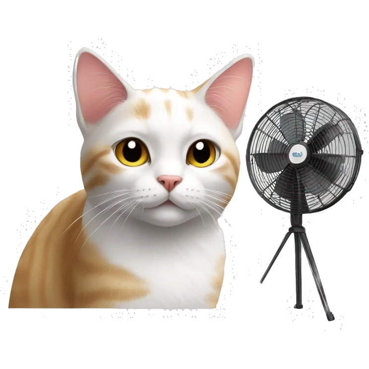 cat in front of a fan emoji