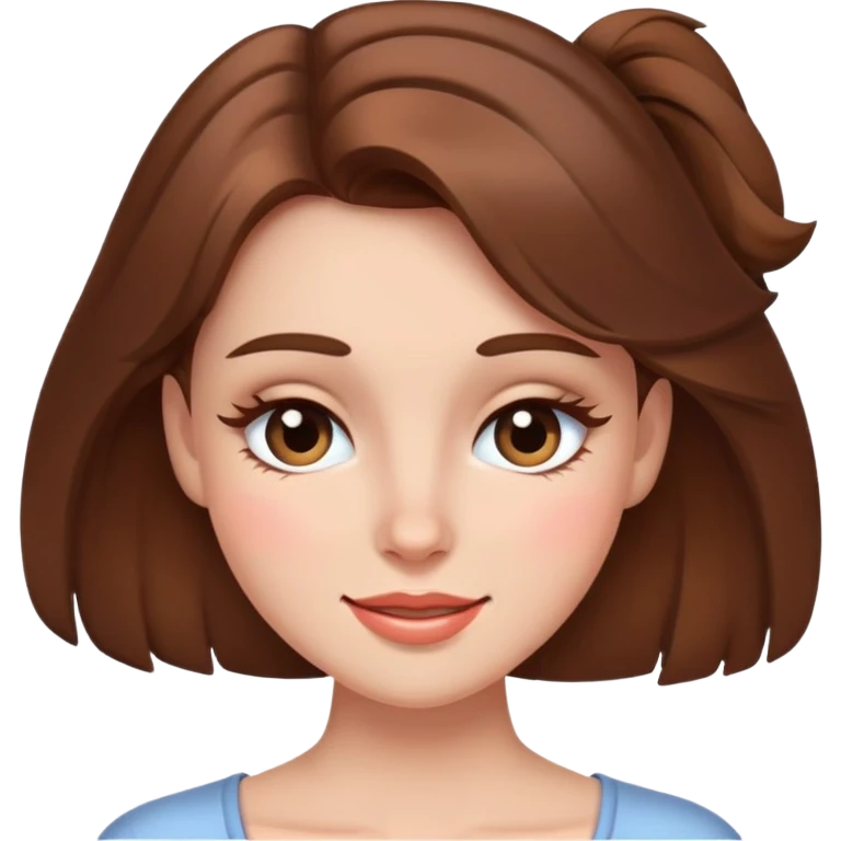 brown long hair girl with soft makeup, winking emoji