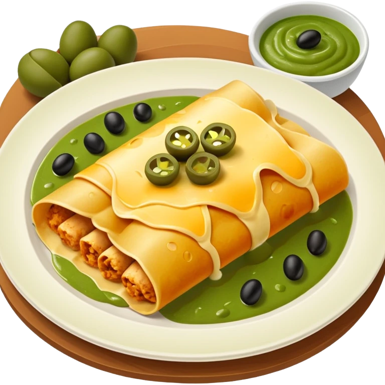 chicken enchiladas with cheese, olives and green sauce  emoji