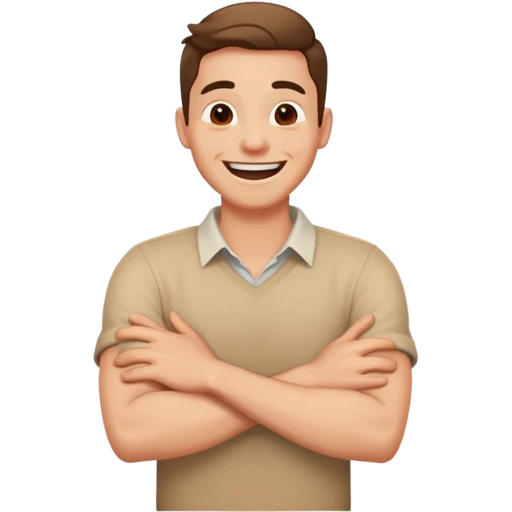 arms crossed hands around neck laughing guy emoji