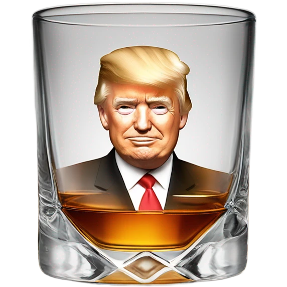 Whiskey glass with whiskey & an image of Donald Trumps face  emoji
