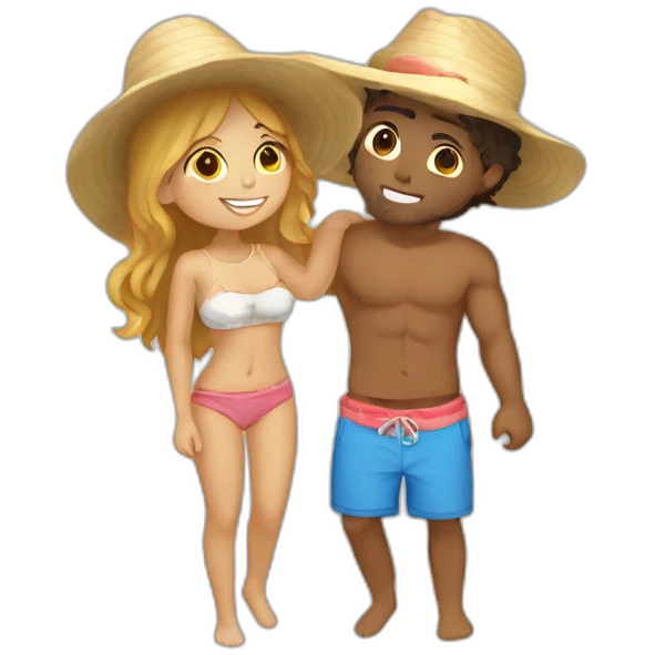 with beach clothes young metis man and white woman kiss love emoji