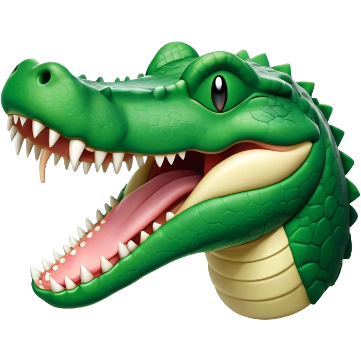 Cinematic Cute Yawning Crocodile Portrait Emoji, Head tilted slightly with a dramatic, wide-open yawn, showcasing a soft, textured emerald-green hide with slightly drooping jaws and half-closed eyes in drowsy contentment, Simplified yet irresistibly adorable features, highly detailed, glowing with a soft, cozy glow, high shine, relaxed yet expressive, stylized with a touch of reptilian whimsy, bright and endearing, soft glowing outline, capturing the essence of a sleepy yet affectionate crocodile, so drowsy it feels like it could stretch out of the screen and curl up for a nap! emoji