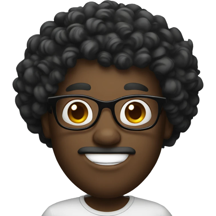 curly black hairs, glasses big head, white face,  emoji