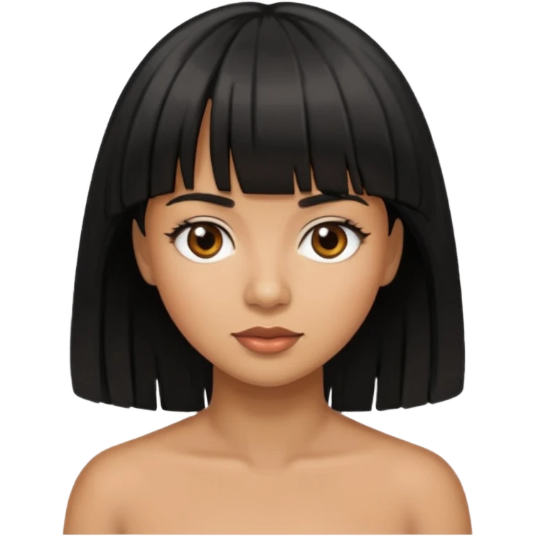 Woman a little tan with black hairs and bangs emoji