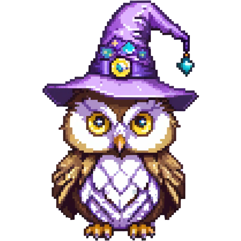 cute owl with a purple wizard hat emoji