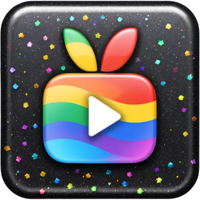 youtube logo, black and holographic rainbow effect glitter emoji