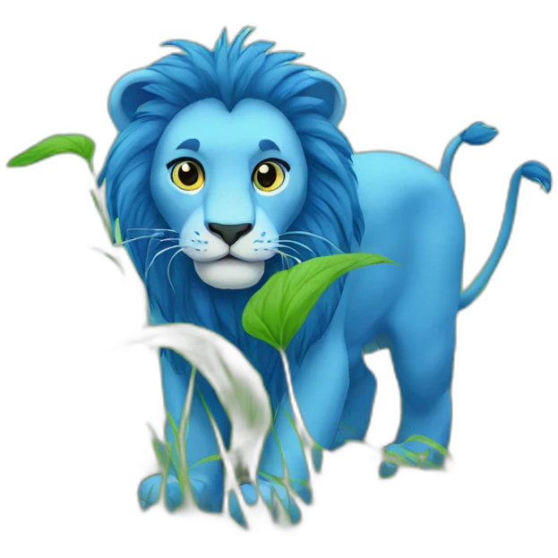Blue lion eating grass emoji