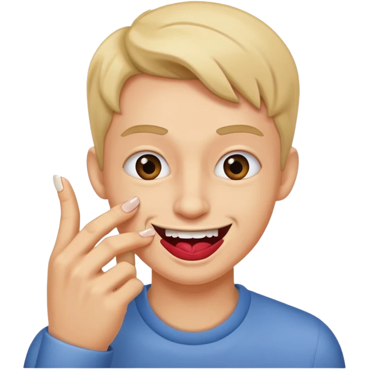 nervous nail biting but also smirking like a fake nail bite to be funny emoji