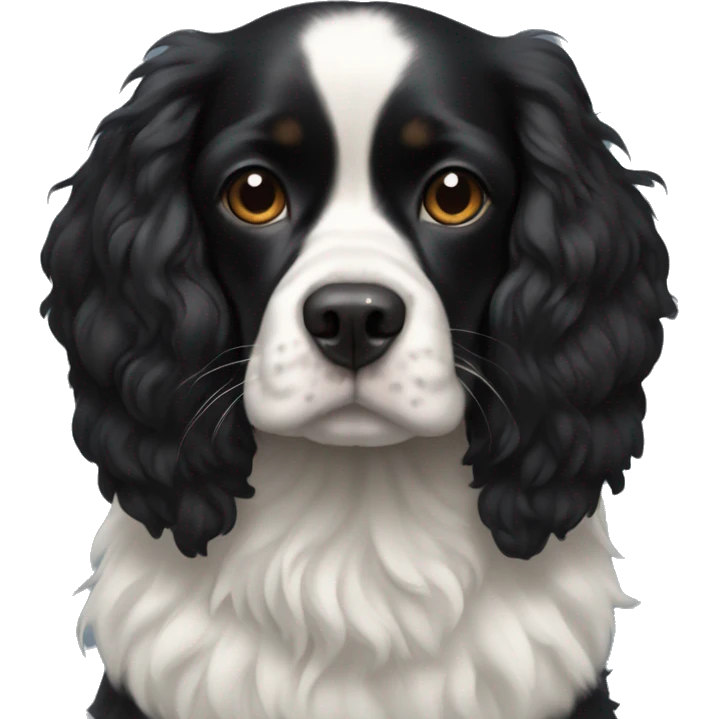 Small completely black king spaniel with black fur on his whole face and white fur on chest emoji
