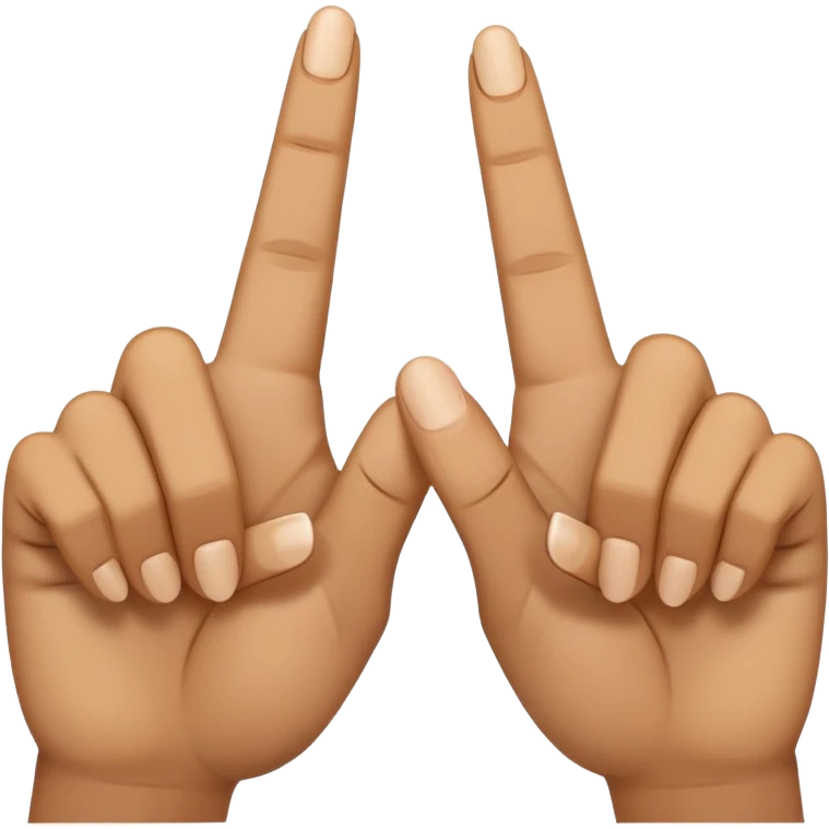 two hands using middle fingers straight and parallel to each other, index fingers pressing together at the apex to form a triangle, light brown skin tone emoji