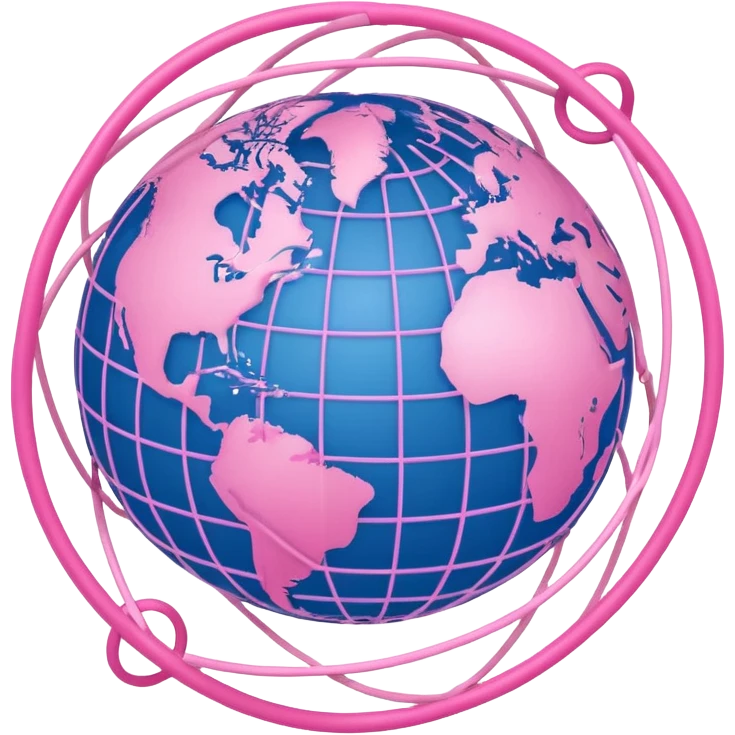 globe surrounded by pink and light pink network links emoji