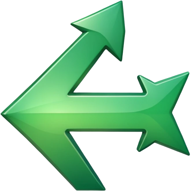 a thick glossy green arrow pointing sharply upward, with a smooth beveled surface and soft gradient shading emoji