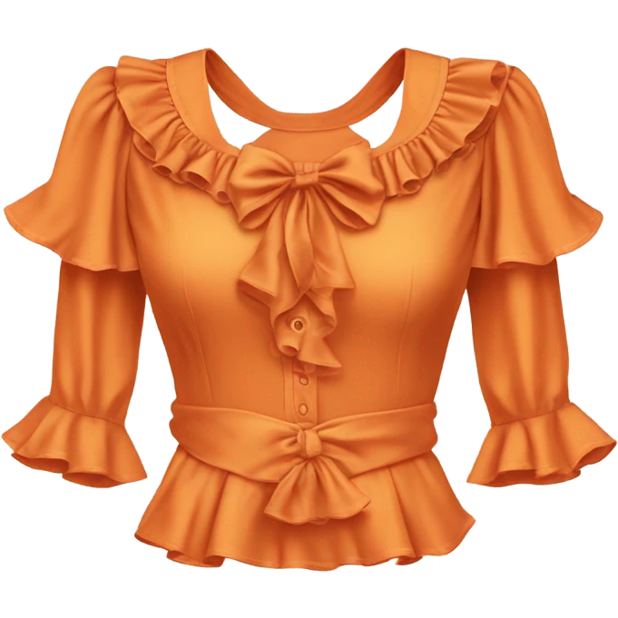 Realistic orange cut out crop top blouse. Ruffles. Isolated. Fancy sash emoji