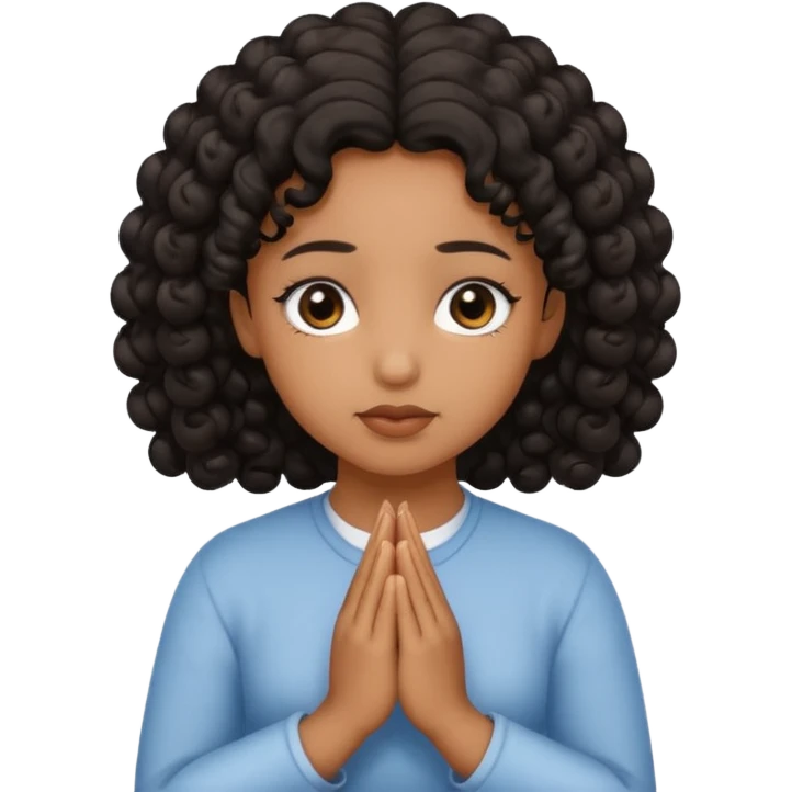 brown girl praying curls black hair and eyes emoji