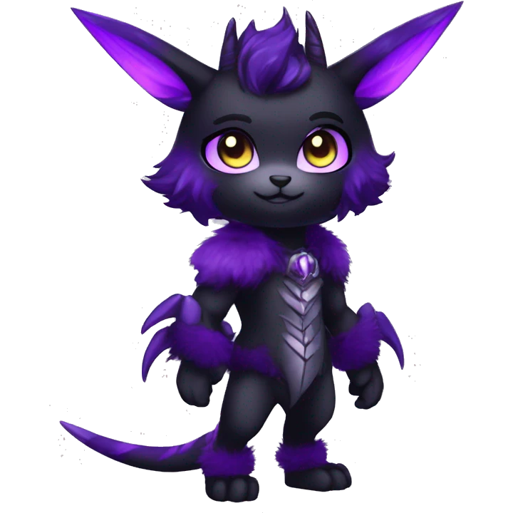 Anthro-Edgy-Black-Purple-Contrast-Colors-Fantasy-Fur-Sona-Chibi-Shiny-Fakémon-Hybrid with horns full body emoji