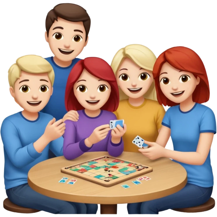 Four friends playing board game emoji
