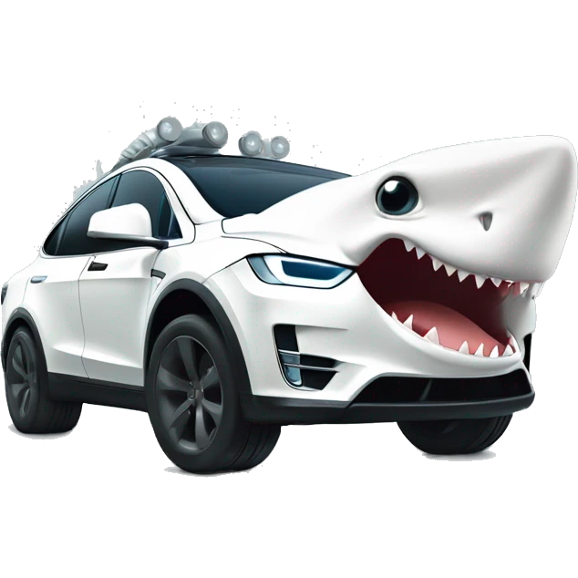 Requin blanc  dans une tesla model sibertruck emoji