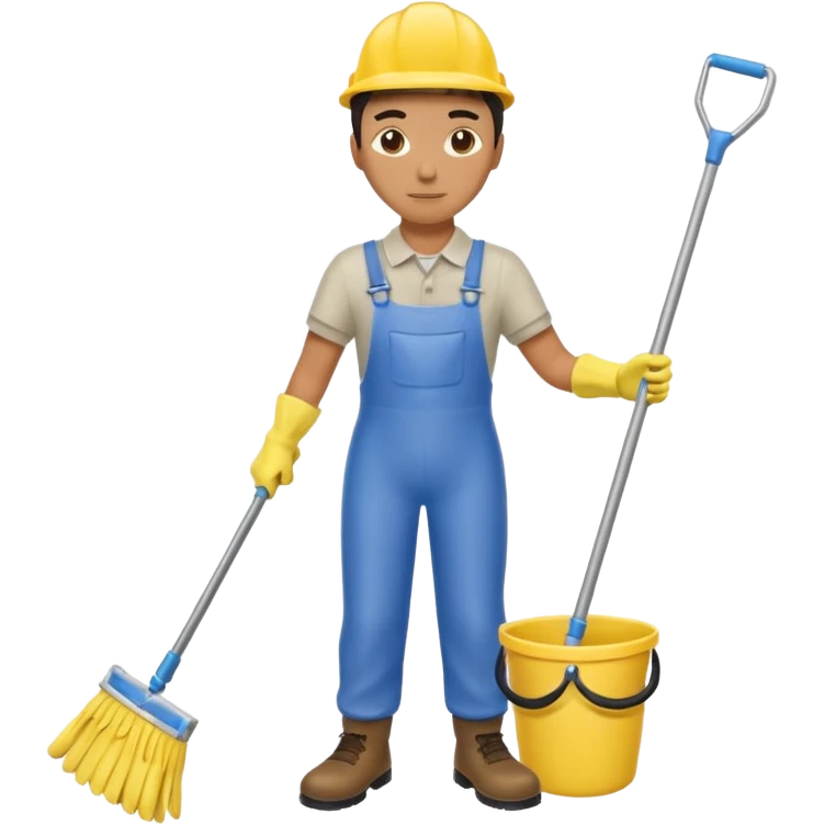 Custodian with yellow rubber gloves, mop emoji