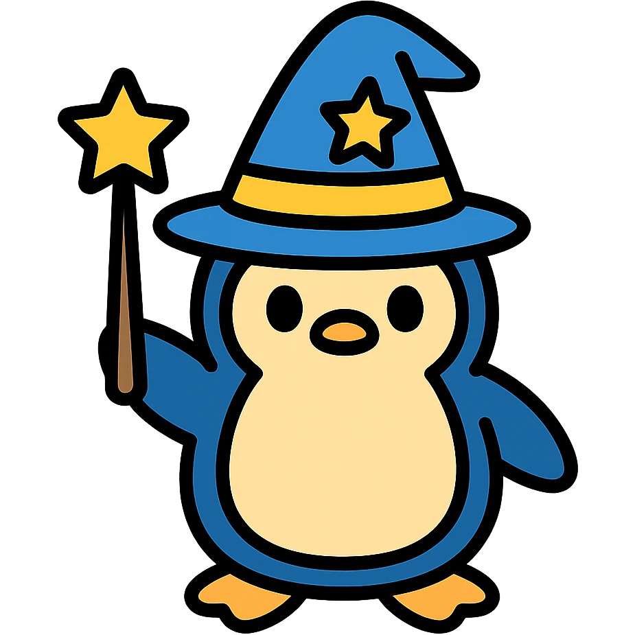 A penguin wizard in color outline style emoji