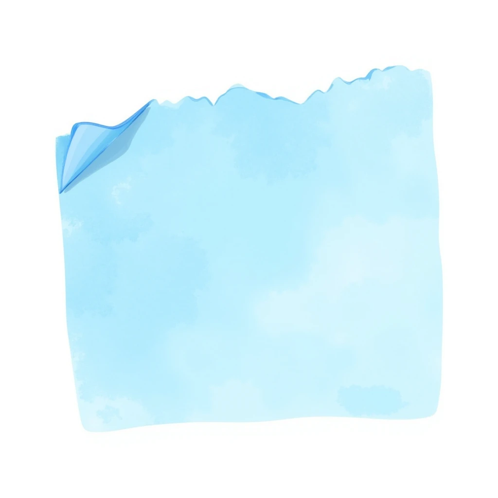 pastel blue torn paper corner with layered effect, watercolor, hand-drawn texture, transparent background, no face, no hands, no legs, no characters emoji